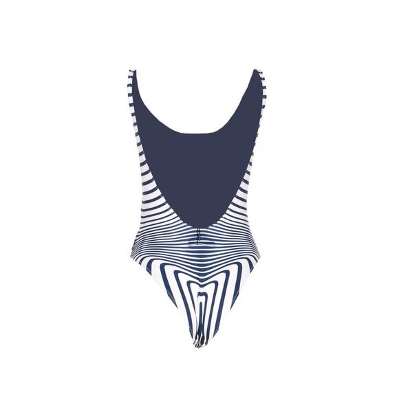 Jean Paul Gaultier Women Mariniere Morphing Printed One Piece Swimsuit - Picture 2 of 4
